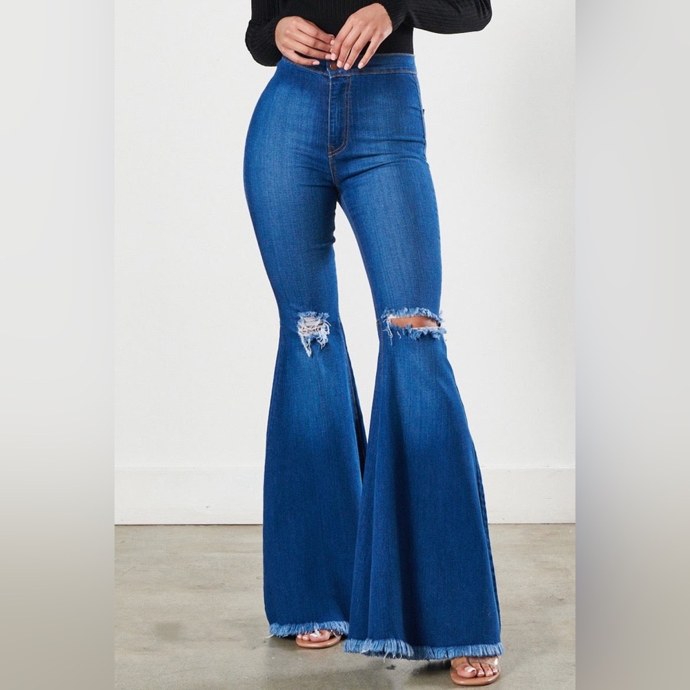Medium Stone Flare Jeans
